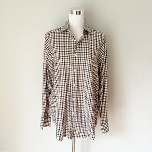 Thomas Dean Plaid Cotton Button Down Shirt Size L